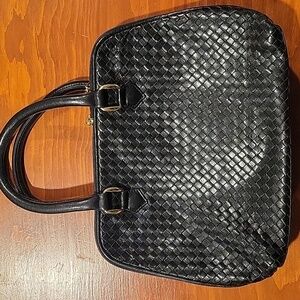 Black Woven Leather Ganson Handbag